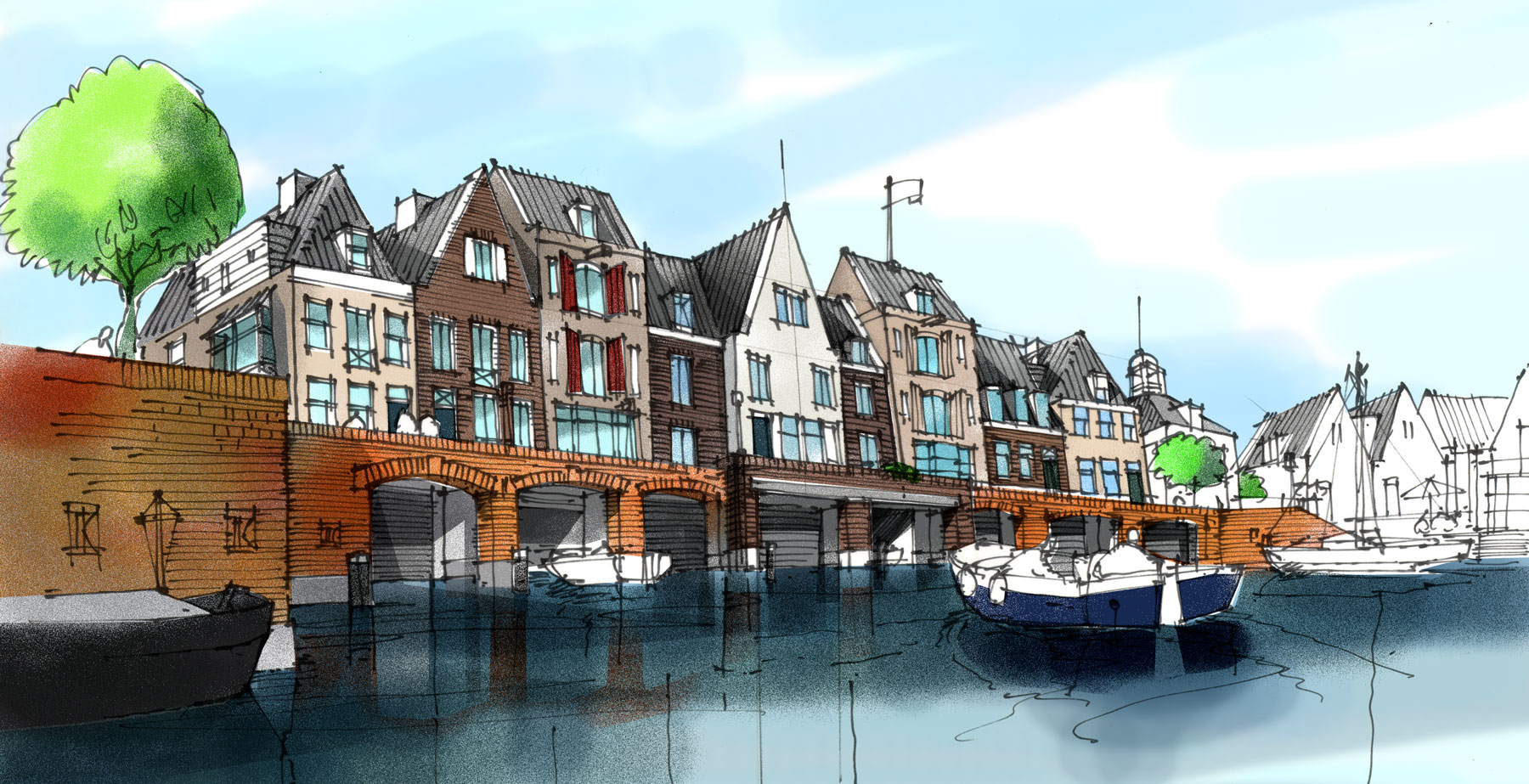 Concept boothuizen aan de haven